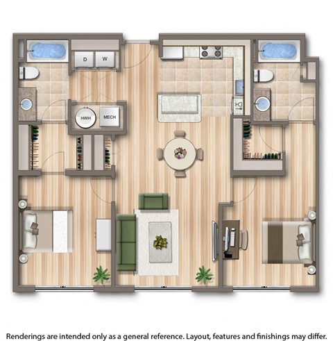 sheridan station two bedroom apartment floor plan rendering